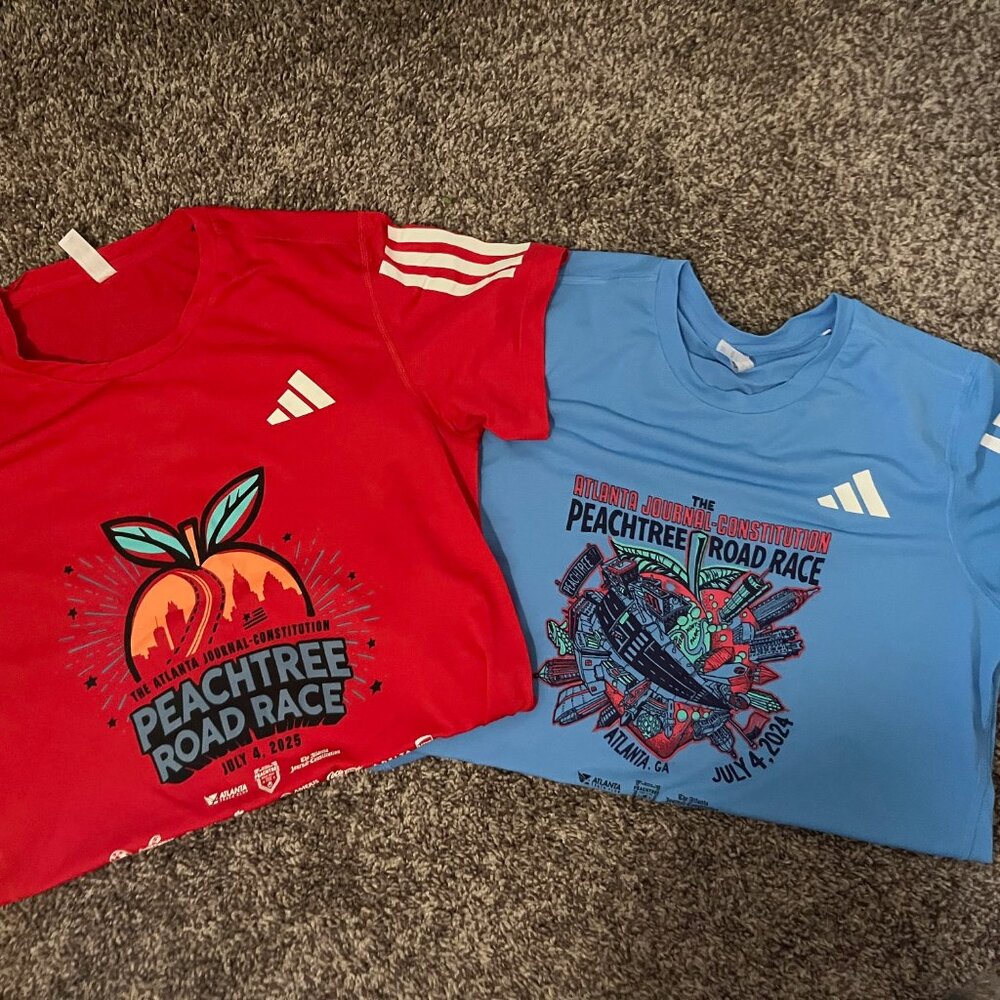 Peachtree Road Race TShirts, 2024 & 2025 ADIDAS Women's Small, lot of 2